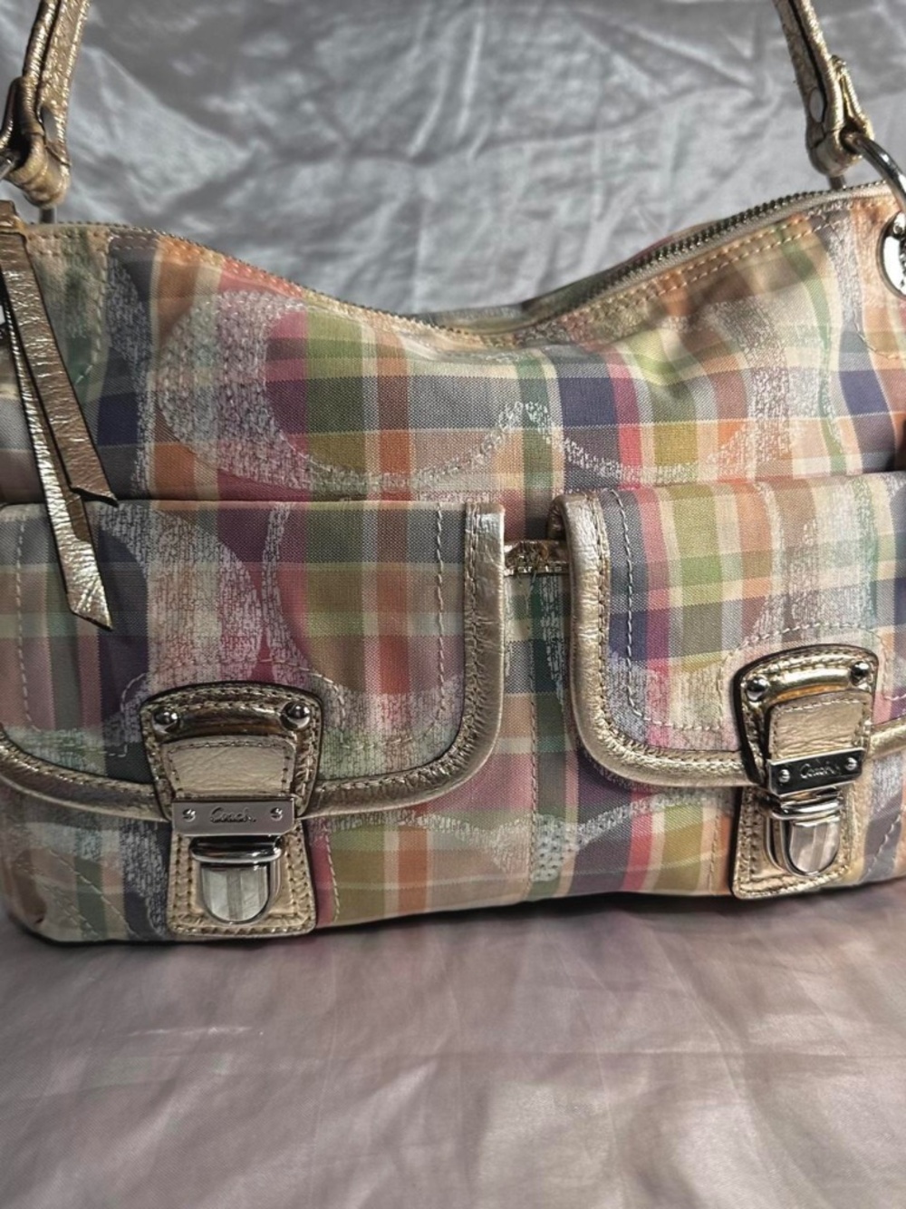 Vintage 2010s Coach Signature Poppy Madras Plaid Shoulder Bag